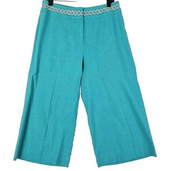 Fundamental Things ~Woman Size 10~ Blue Linen Blend Capri Crop Pants Wide Leg. - Picture 7 of 9